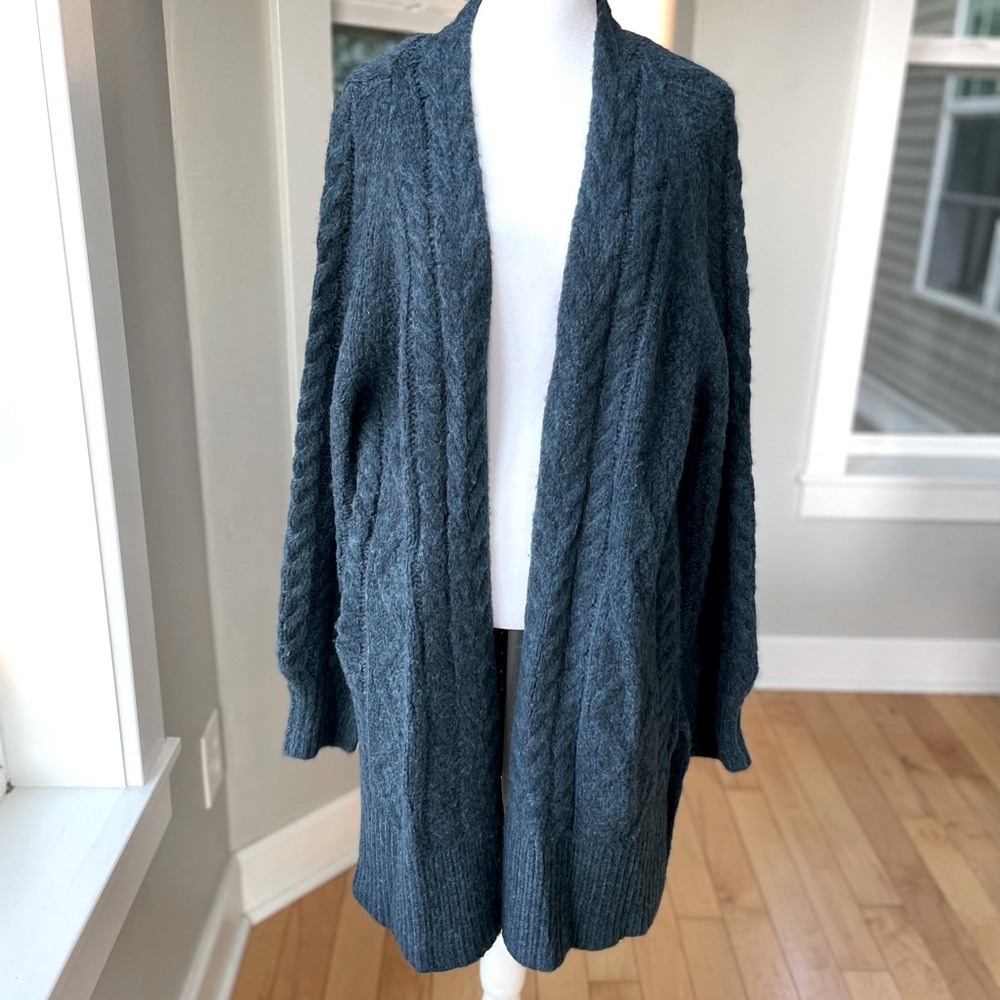Universal Thread Heather Teal Blue Blouson Sleeve Long Duster Cardigan Sz Small